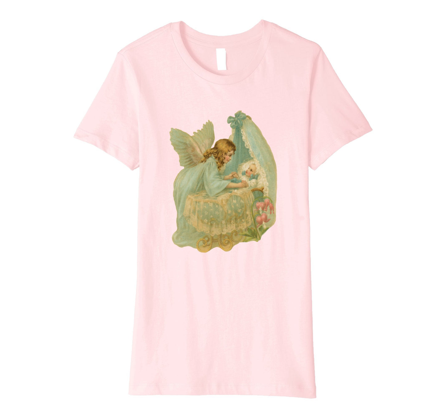 Womens Cotton Tee T-Shirt Gift for Mom with Angel over Bassinet Art