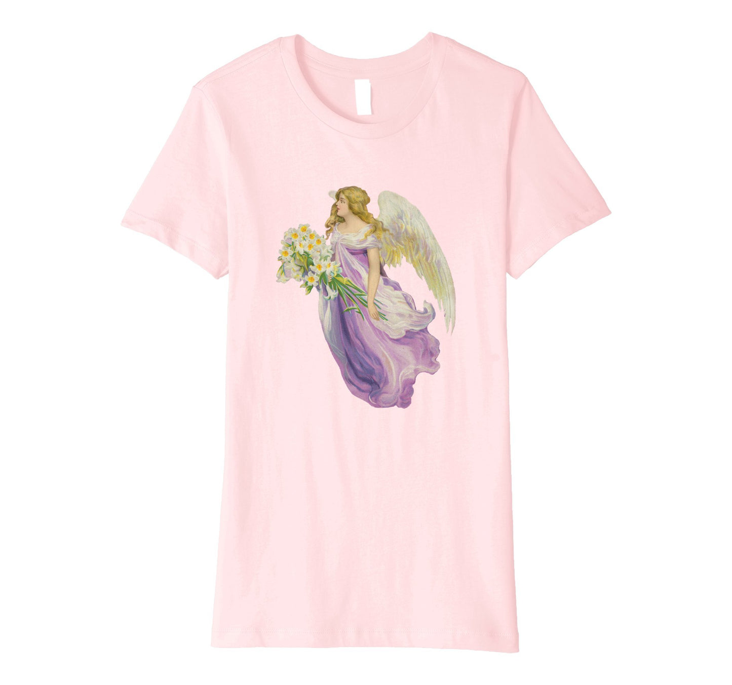 Womens Cotton Tee T-Shirt Gift for Mom with Angel and Lilies Art Print