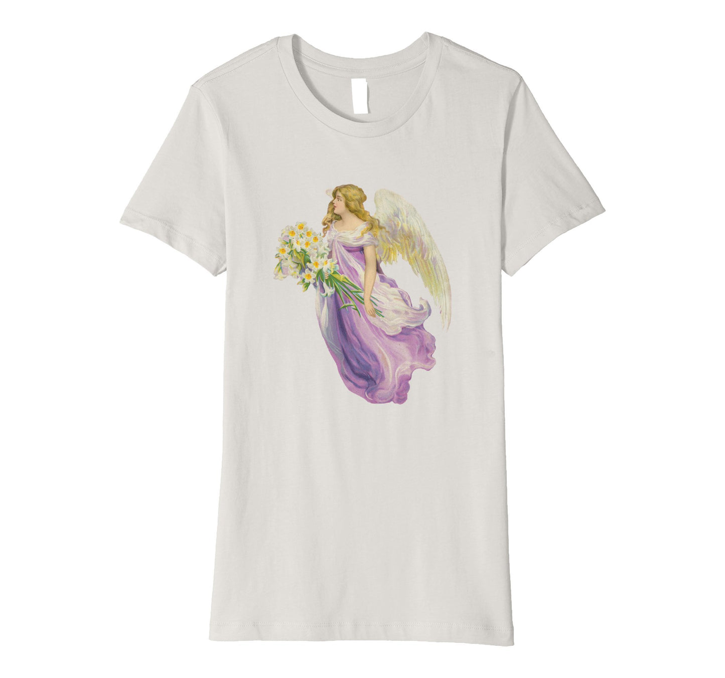 Womens Cotton Tee T-Shirt Gift for Mom with Angel and Lilies Art Print