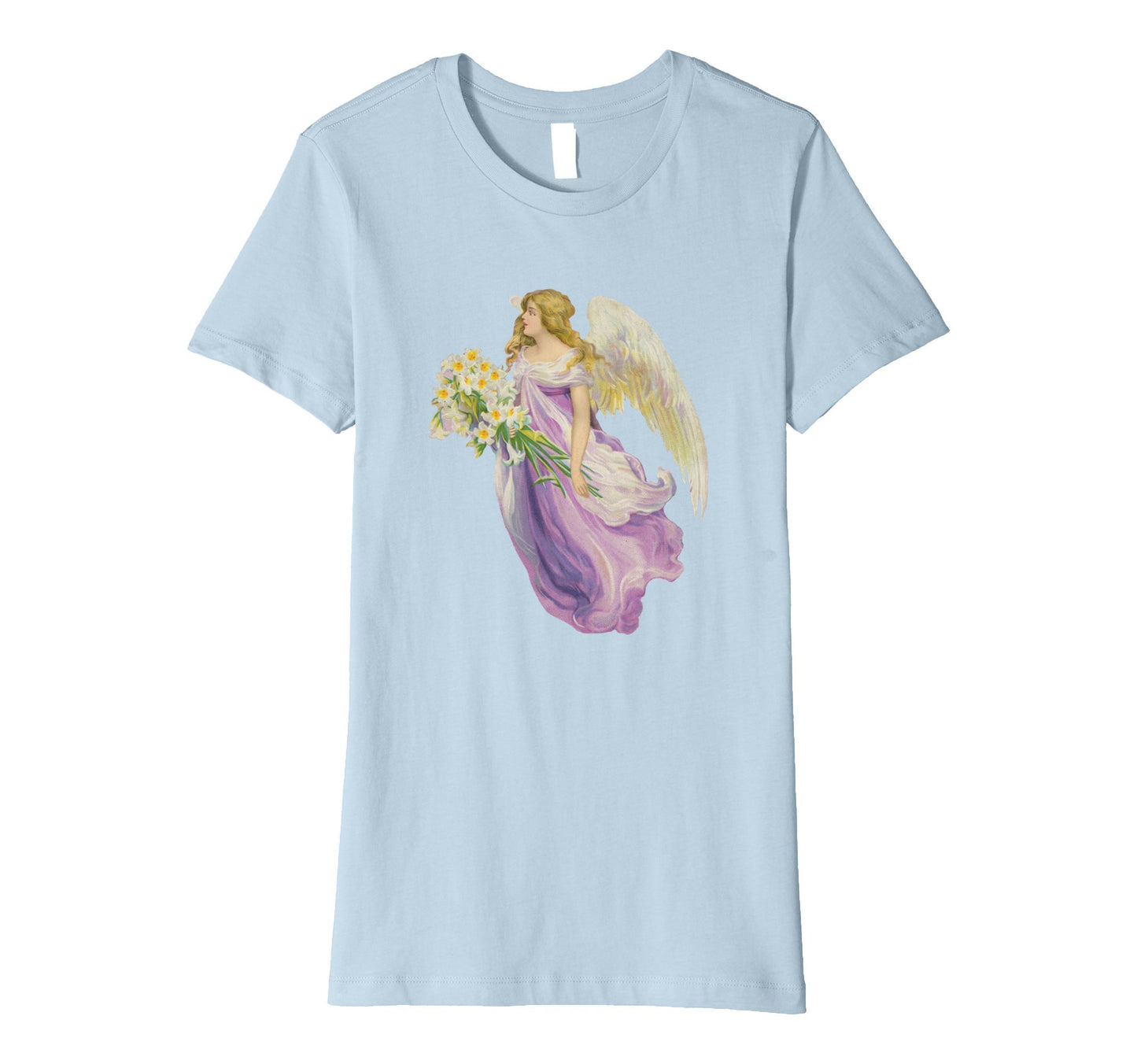 Womens Cotton Tee T-Shirt Gift for Mom with Angel and Lilies Art Print