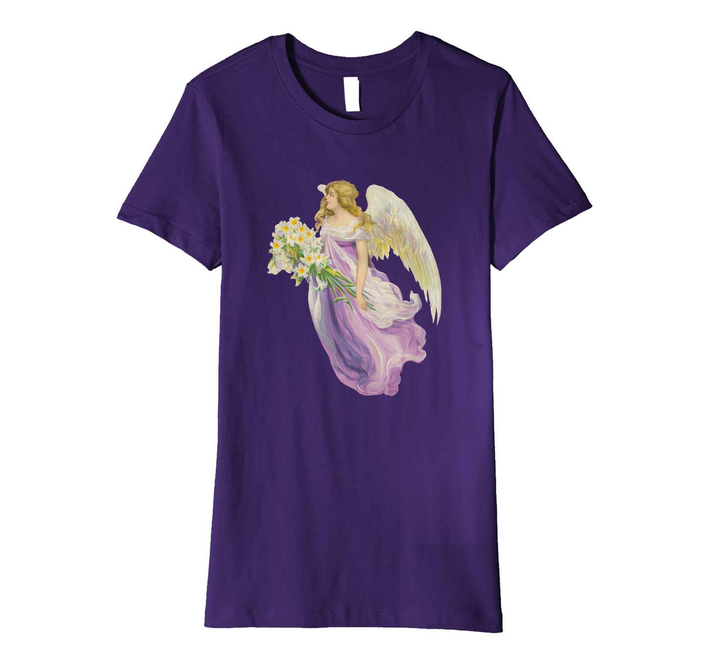 Womens Cotton Tee T-Shirt Gift for Mom with Angel and Lilies Art Print