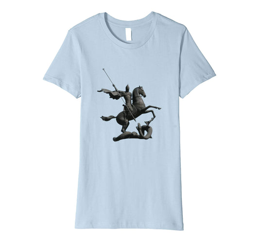 Womens Cotton Tee T-shirt Gift for Mom with Saint George and Dragon Baby Blue