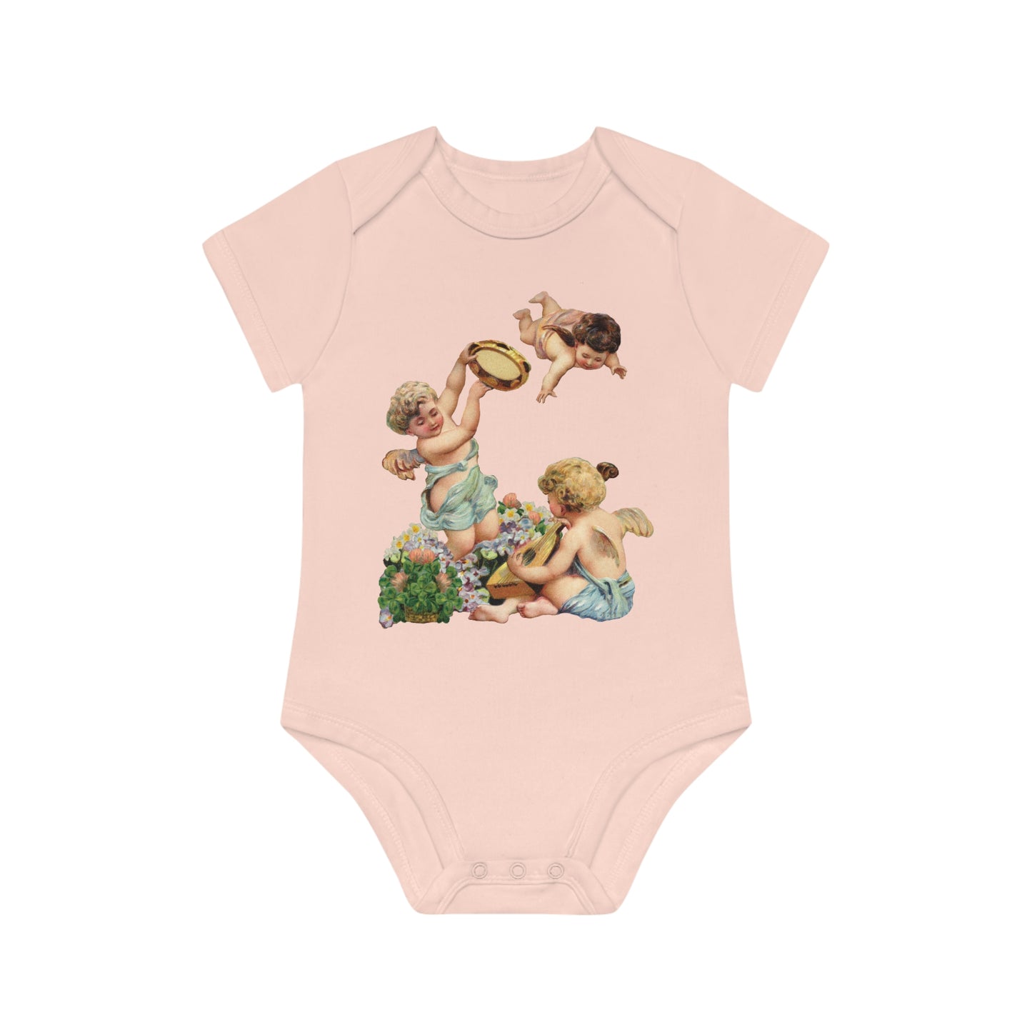 Victorian Organics baby bodysuit cotton short sleeve cherub musicians