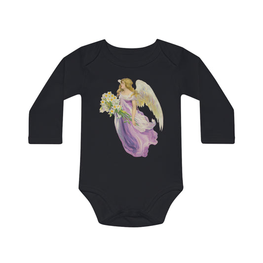 Victorian Organics baby bodysuit cotton long sleeve angel in purple