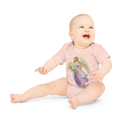 Victorian Organics baby bodysuit cotton short sleeve angel in purple