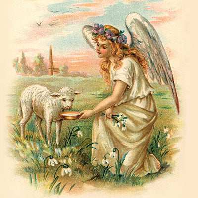 Antique Angel Feeding a Lamb