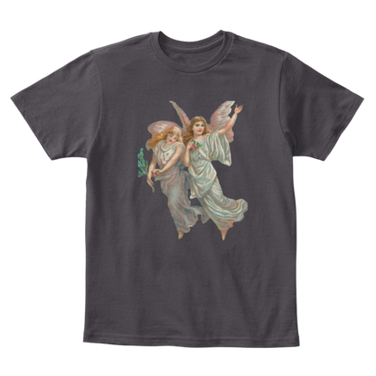 Mythic Art Clothing Kids Cotton Tee Classic T-Shirt with Heavenly Angel Art Print Heathered Charcoal Front