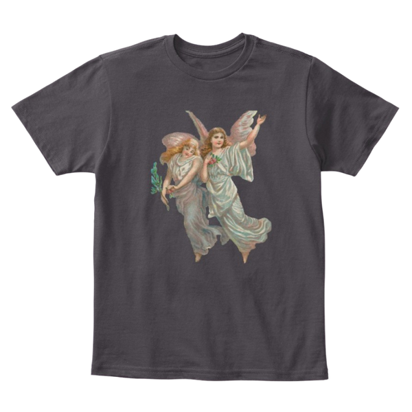 Mythic Art Clothing Kids Cotton Tee Classic T-Shirt with Heavenly Angel Art Print Heathered Charcoal Front