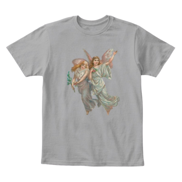 Mythic Art Clothing Kids Cotton Tee Classic T-Shirt with Heavenly Angel Art Print Light Heather Grey Front