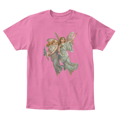 Mythic Art Clothing Kids Cotton Tee Classic T-Shirt with Heavenly Angel Art Print True Pink Front
