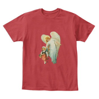 Mythic Art Clothing Kids Cotton Tee Classic T Shirt Guardian Angel with Girl Deep Classic Red