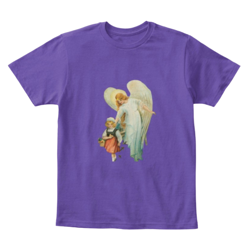 Mythic Art Clothing Kids Kids Cotton Tee Classic T Shirt Guardian Angel with Girl Purple Front