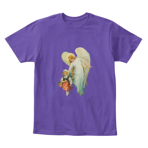 Mythic Art Clothing Kids Kids Cotton Tee Classic T Shirt Guardian Angel with Girl Purple Front