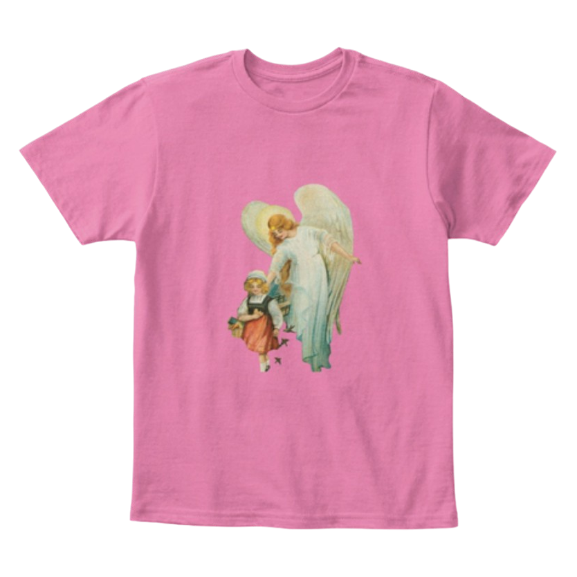 Mythic Art Clothing Kids Cotton Tee Classic T Shirt Guardian Angel with Girl Light True Pink Front