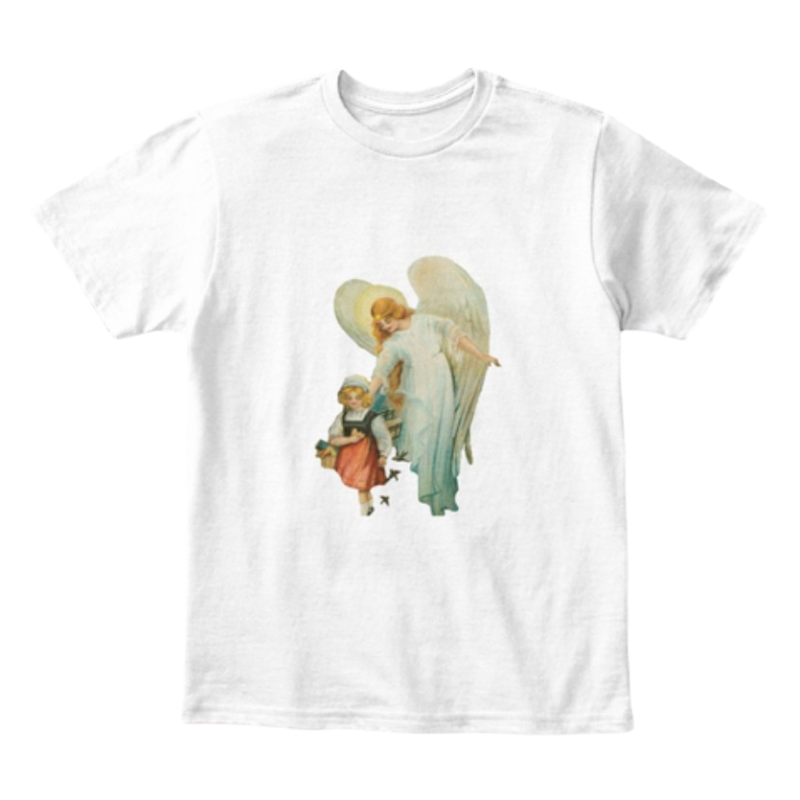 Mythic Art Clothing Kids Kids Cotton Tee Classic T Shirt Guardian Angel with Girl White Front