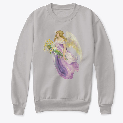 Kids Crewneck Sweatshirt with Angel in Purple with Lilies