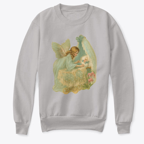 Kids Crewneck Sweatshirt with Angel over Baby in Bassinet