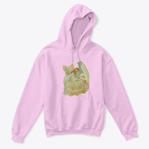 Kids Hoodie Sweatshirt with Angel Watching Over Baby in Bassinet