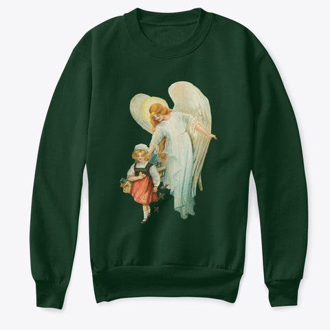 Kids Crewneck Sweatshirt with Guardian Angel Watching Over Girl