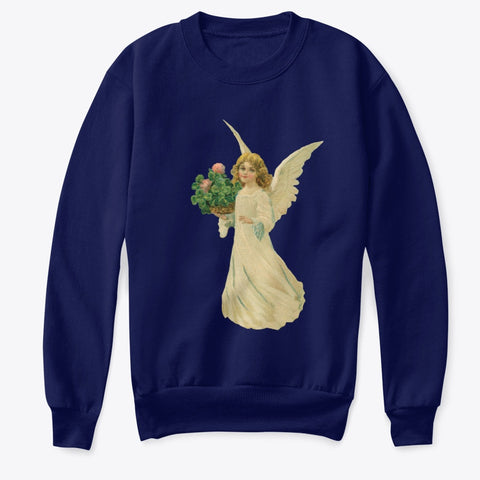Kids Crewneck Sweatshirt with Angel and Four Leaf Clover