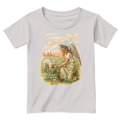 Mythic Art Clothing Toddler Classic Cotton Tee Angel Feeding a Lamb Print Sport Grey Front