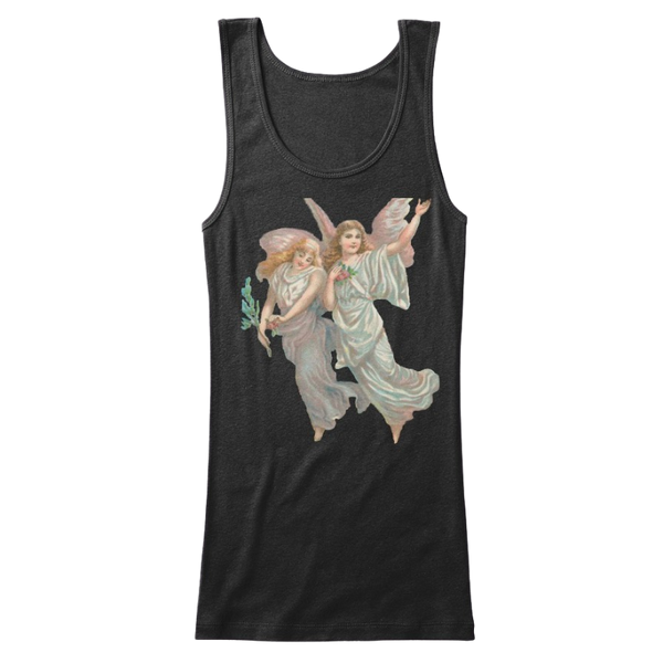 Mythic Art Clothing Womens Cotton Tank Top with Heavenly Angel Art Print Black Front
