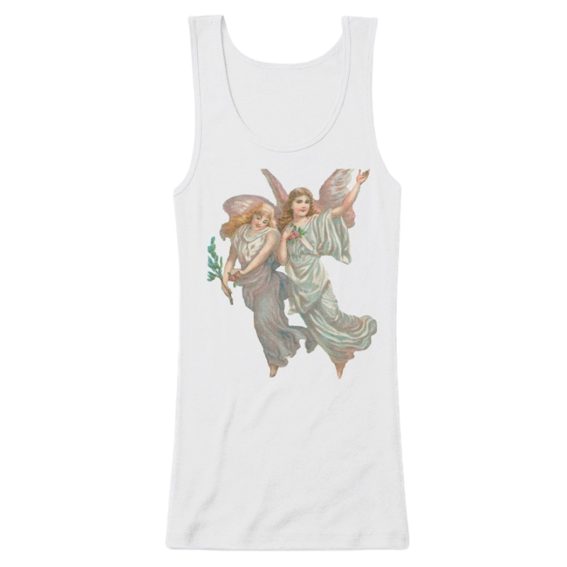 Mythic Art Clothing Womens Cotton Tank Top with Heavenly Angel Art Print White Front