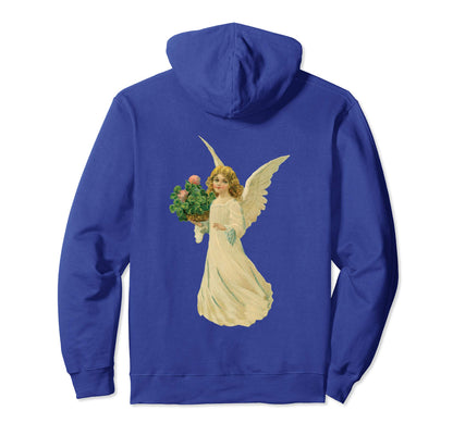 Pullover Hoodie Sweatshirt with Angel and Clover Royal Blue