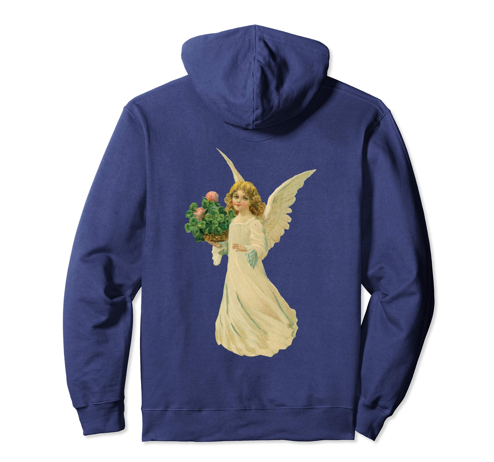Pullover Hoodie Sweatshirt with Angel and Clover Navy
