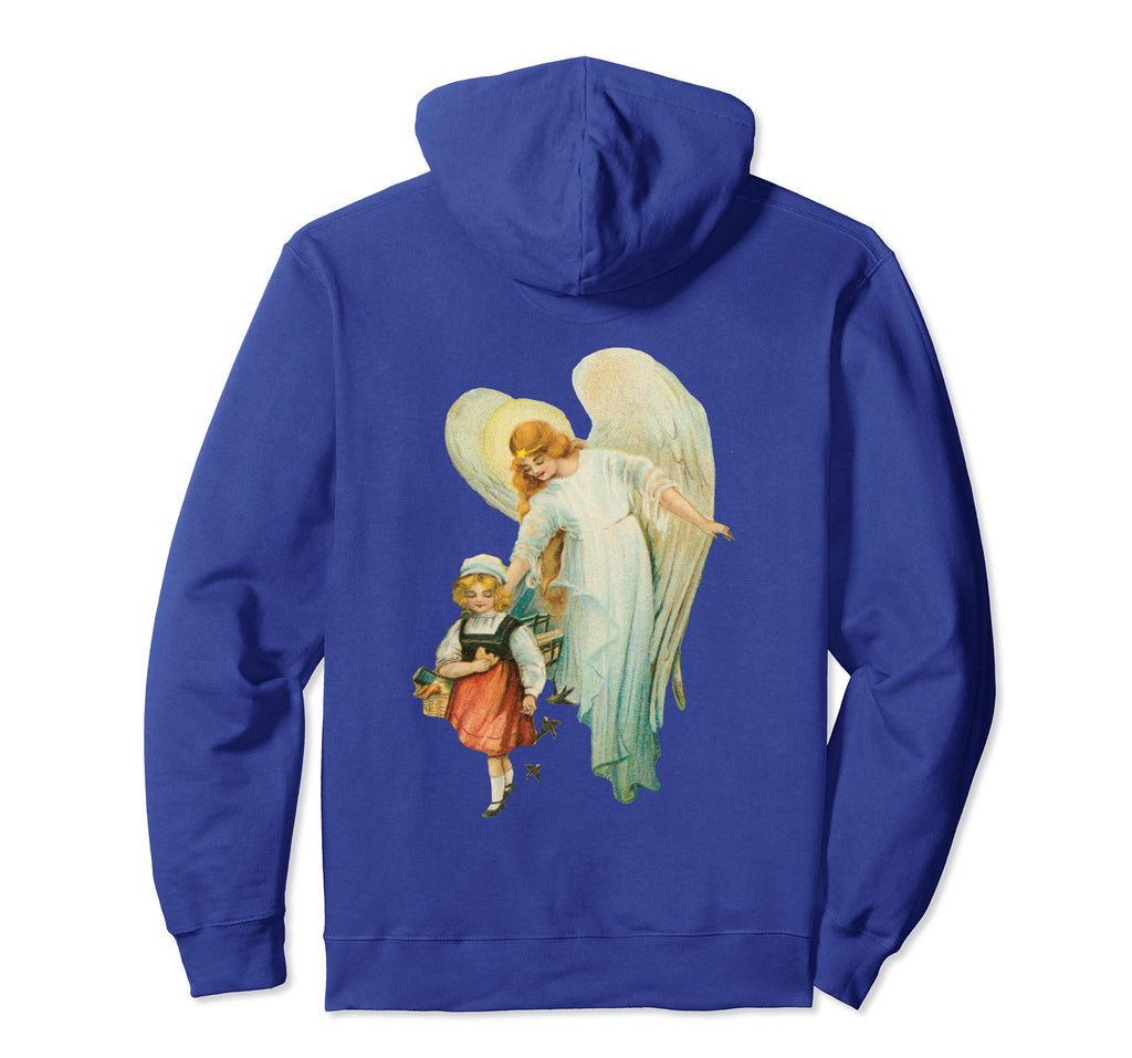 Pullover Hoodie Sweatshirt with Guardian Angel and Girl Royal Blue