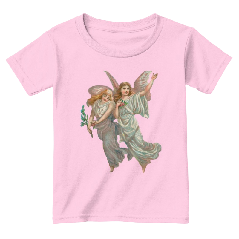 Mythic Art Clothing Toddler Classic Cotton Tee with Heavenly Angel Art Print Light Pink Front