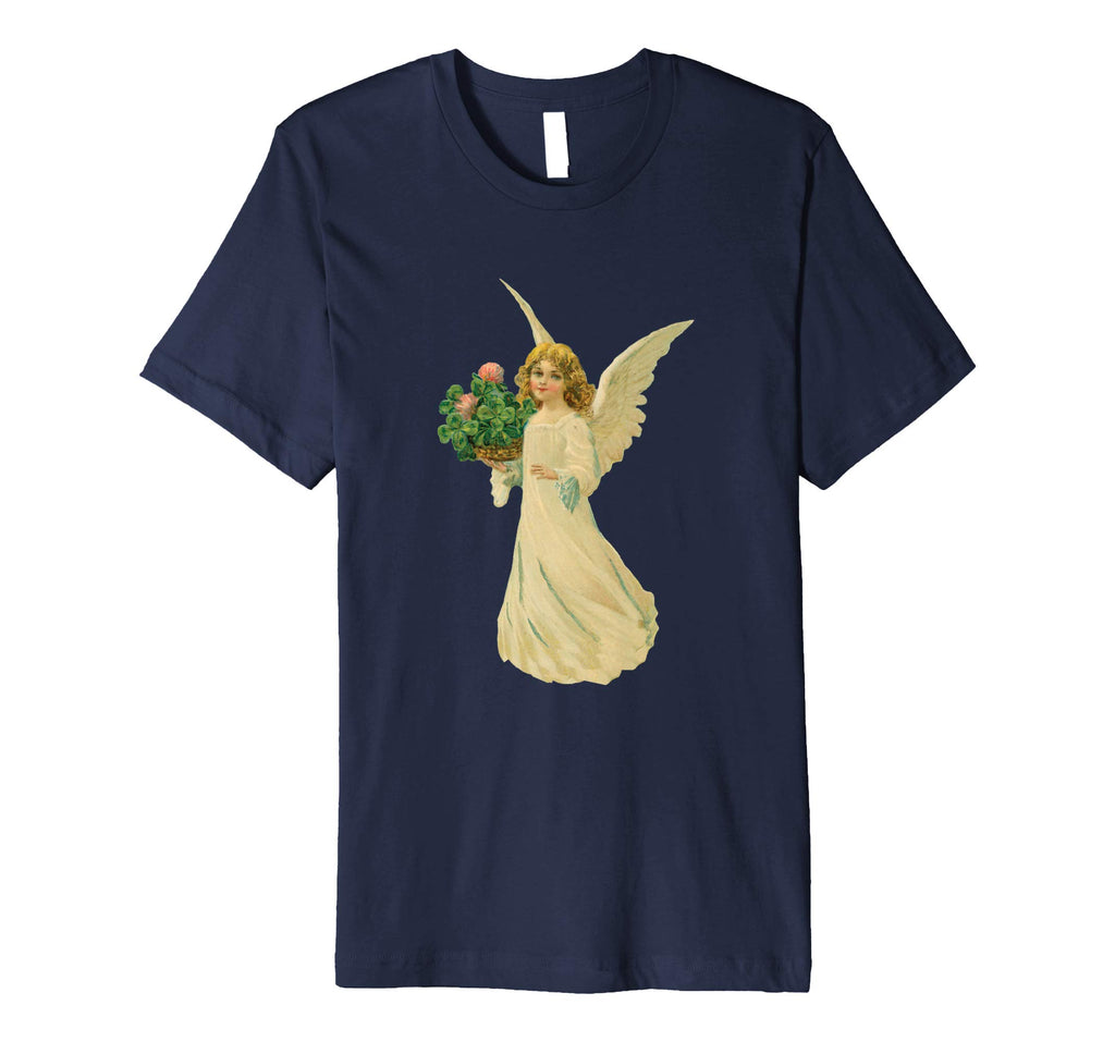Unisex Cotton Tee Premium T-shirt Angel with Clover Navy
