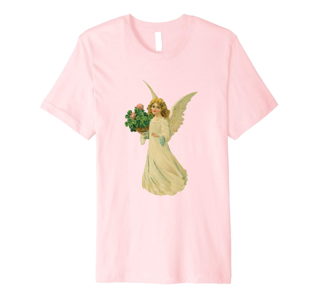 Unisex Cotton Tee Premium T-shirt Angel with Clover Pink
