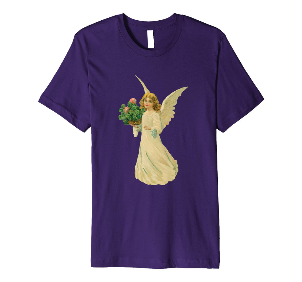 Unisex Cotton Tee Premium T-shirt Angel with Clover Purple