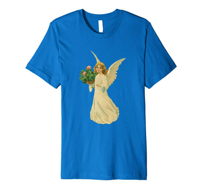 Unisex Cotton Tee Premium T-shirt Angel with Clover Royal Blue