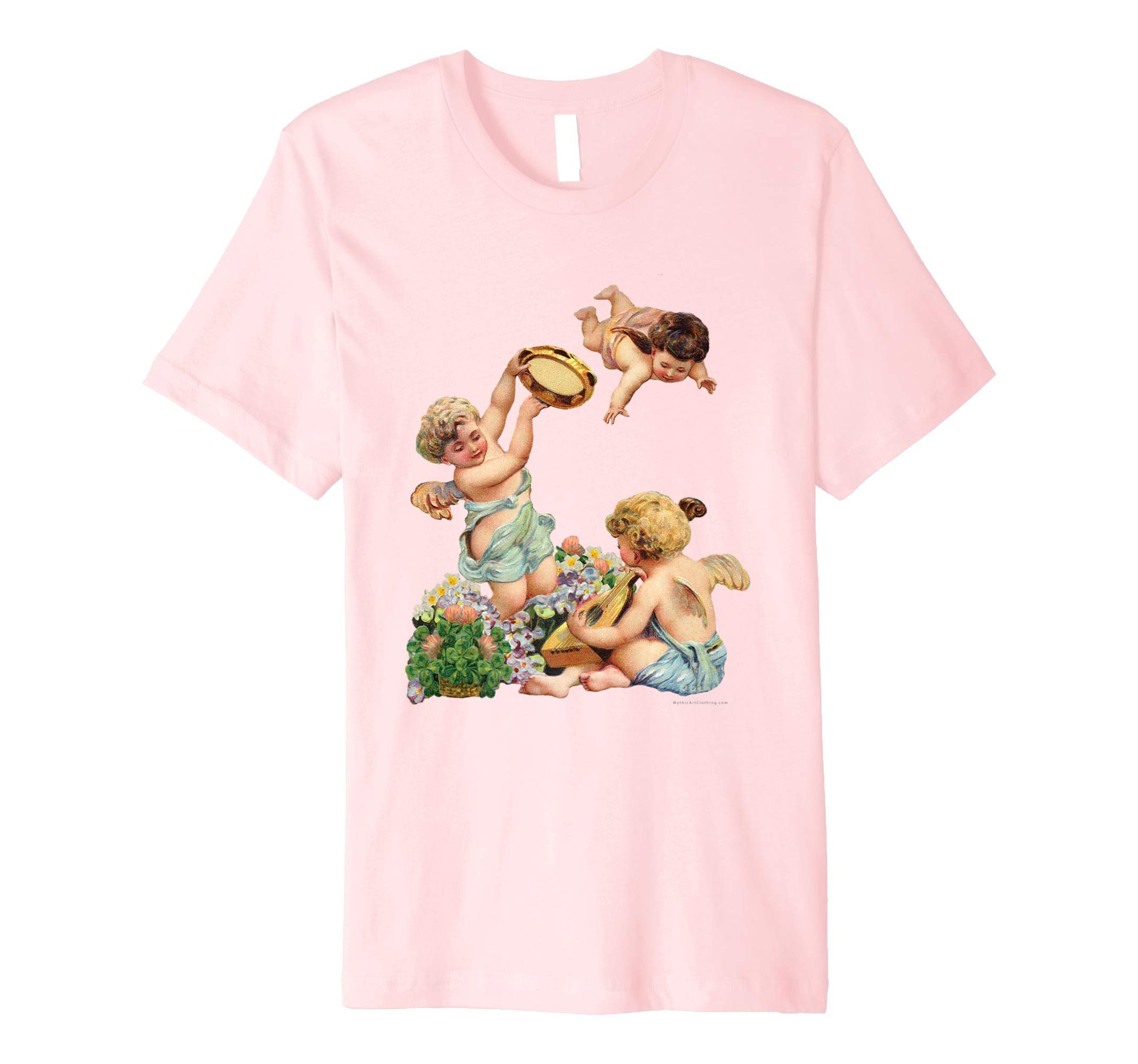 Unisex Cotton Tee Premium T-shirt Cherubs Playing Music Pink
