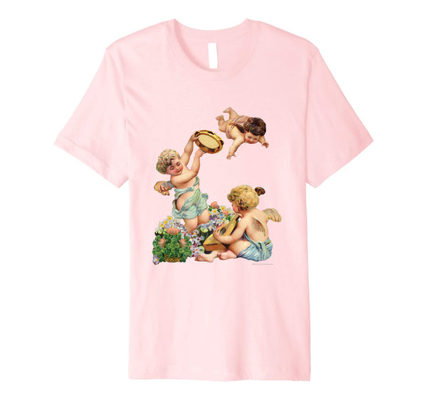 Unisex Cotton Tee Premium T-shirt Cherubs Playing Music Pink