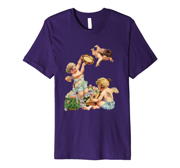 Unisex Cotton Tee Premium T-shirt Cherubs Playing Music Purple