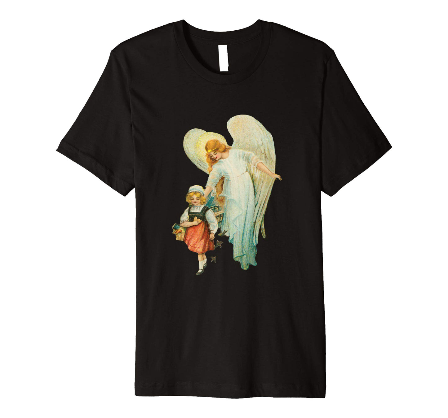 Unisex Cotton Tee Premium T-shirt Guardian Angel with Girl Black