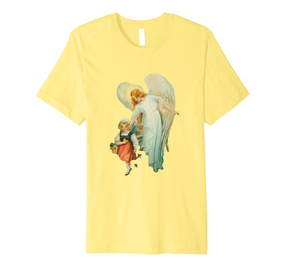 Unisex Cotton Tee Premium T-shirt Guardian Angel with Girl Lemon