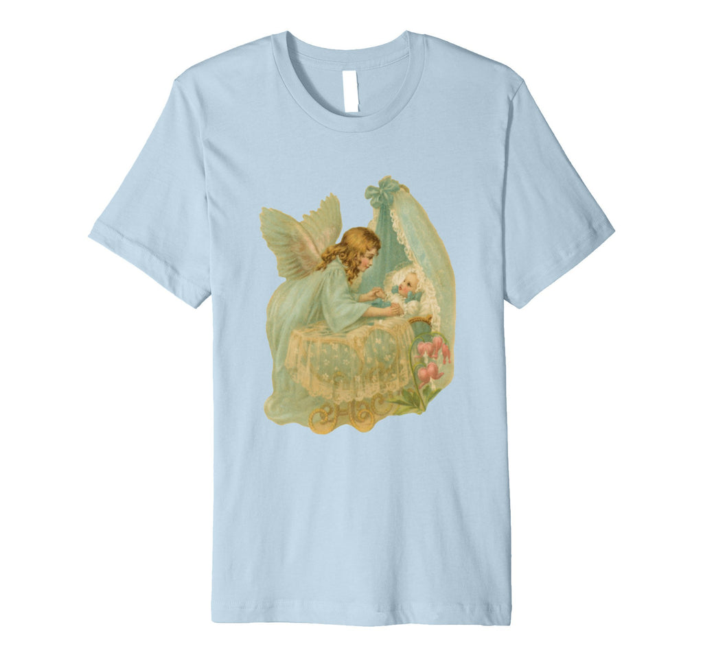 Unisex Cotton Tee Premium T-shirt Angel over Bassinet Baby Blue