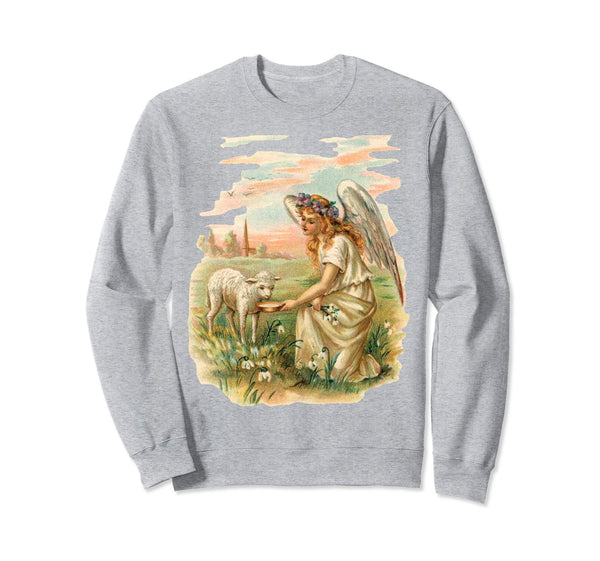 Unisex Crewneck Sweatshirt Angel Feeding Lamb Heather Grey