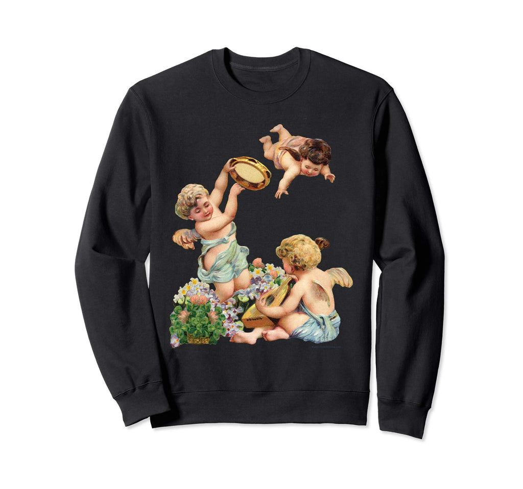 Unisex Crewneck Sweatshirt Cherubs Playing Music Black