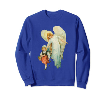 Unisex Crewneck Sweatshirt Guardian Angel with Girl Royal Blue