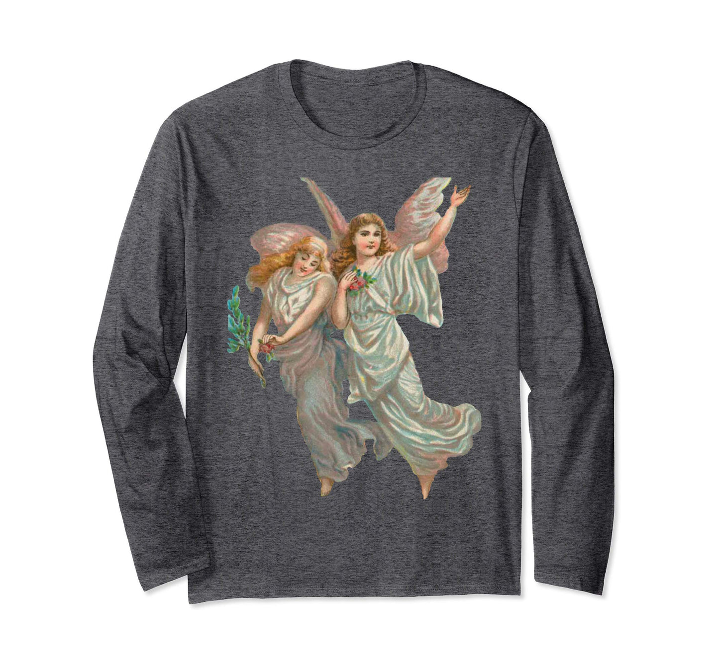 Unisex Long Sleeve T-Shirt Heavenly Angel Art in Dark Grey
