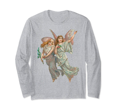 Unisex Long Sleeve T-Shirt Heavenly Angel Art in Light Grey