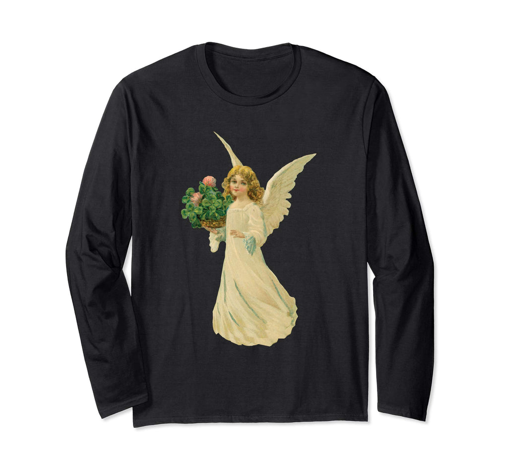 Unisex Long Sleeve T-Shirt Angel with Clover Black