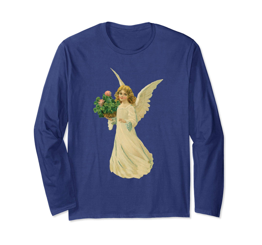 Unisex Long Sleeve T-Shirt Angel with Clover Navy