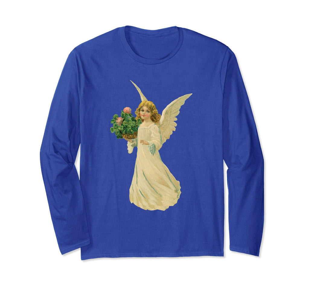 Unisex Long Sleeve T-Shirt Angel with Clover Royal Blue