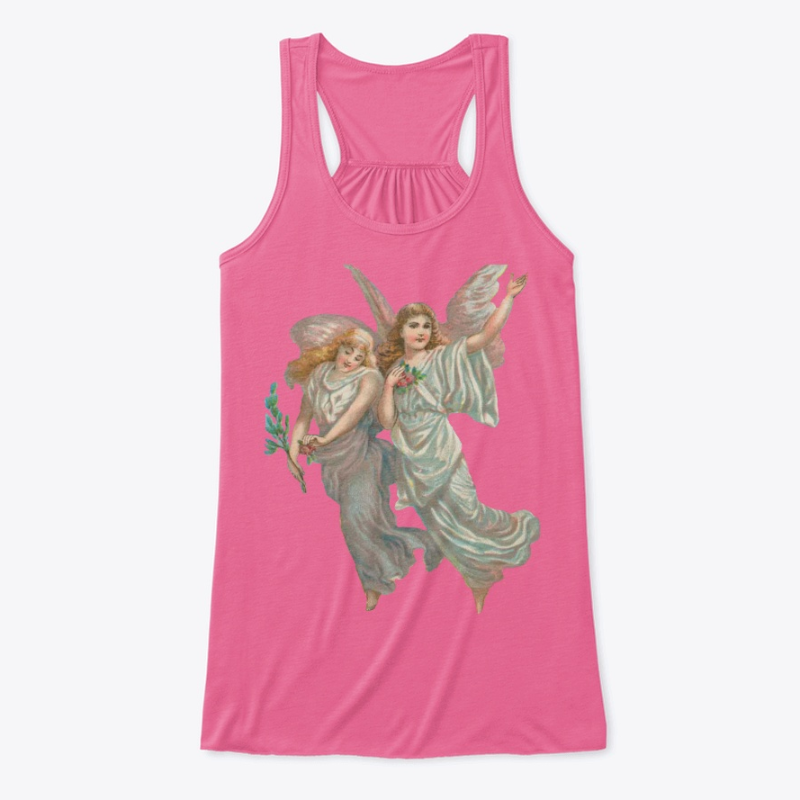 Womens Flowy Tank Top with Heavenly Angel Art Print Neon Pink Front